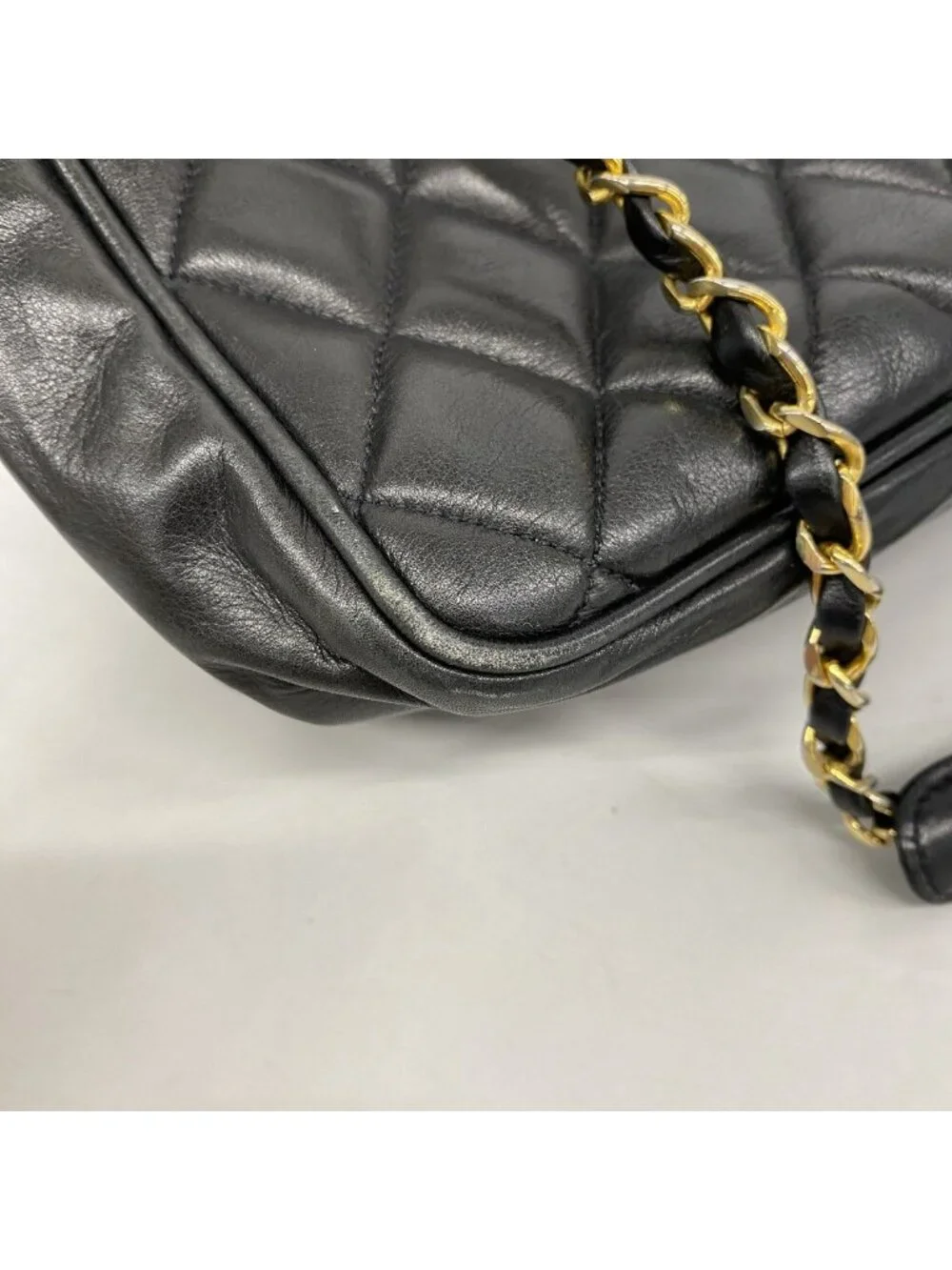 Chanel Shoulder Bag Quilted Lambskin Black Gold